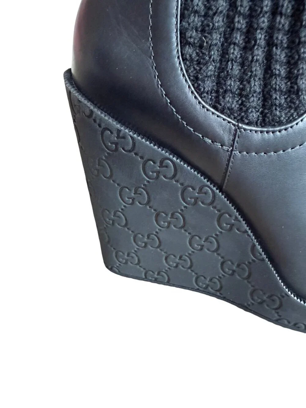 Gucci Aspen Wool Babylon Black Wool Knit Over the Knee Wedge Size 9.5 Women's